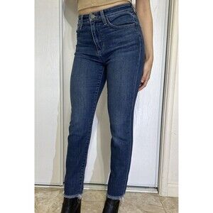 Joe’s Jeans High Rise Ankle Straight Frayed Leg Opening W 24 Blue Stretchy
